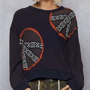 POL Navy and Black Long Sleeve Top